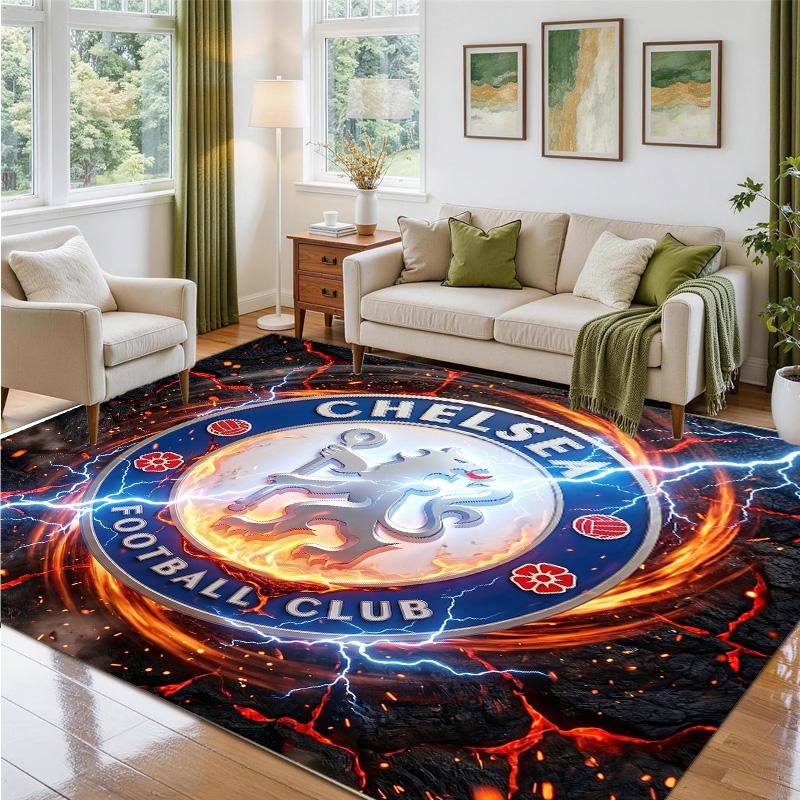 Chelsea FC Design Crystal Velvet Rug Soft Decorative Mat for Bedroom Entrance