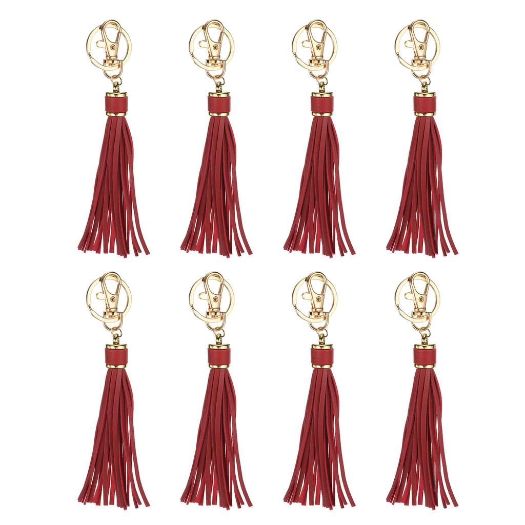 8pcs PU Leather Tassels PU Tassels with Key Rings Tassel Curtain Bag Tassel for Jewelry Making Phone Straps Handbag DIY Crafts