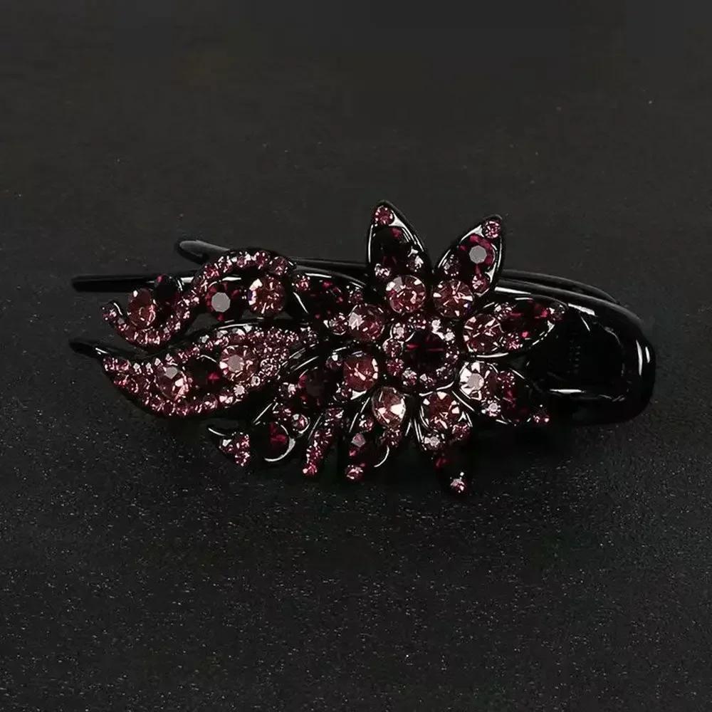 Shiny Rhinestone Hairpin Flower Leaf Duckbill Hair Claws Retro Hair Clips Accessories For Women Shinning Ponytail Headwear