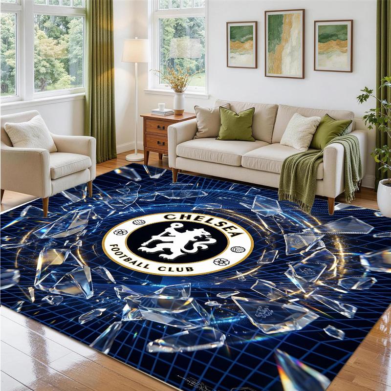 Chelsea FC Design Crystal Velvet Rug Soft Decorative Mat for Bedroom Entrance