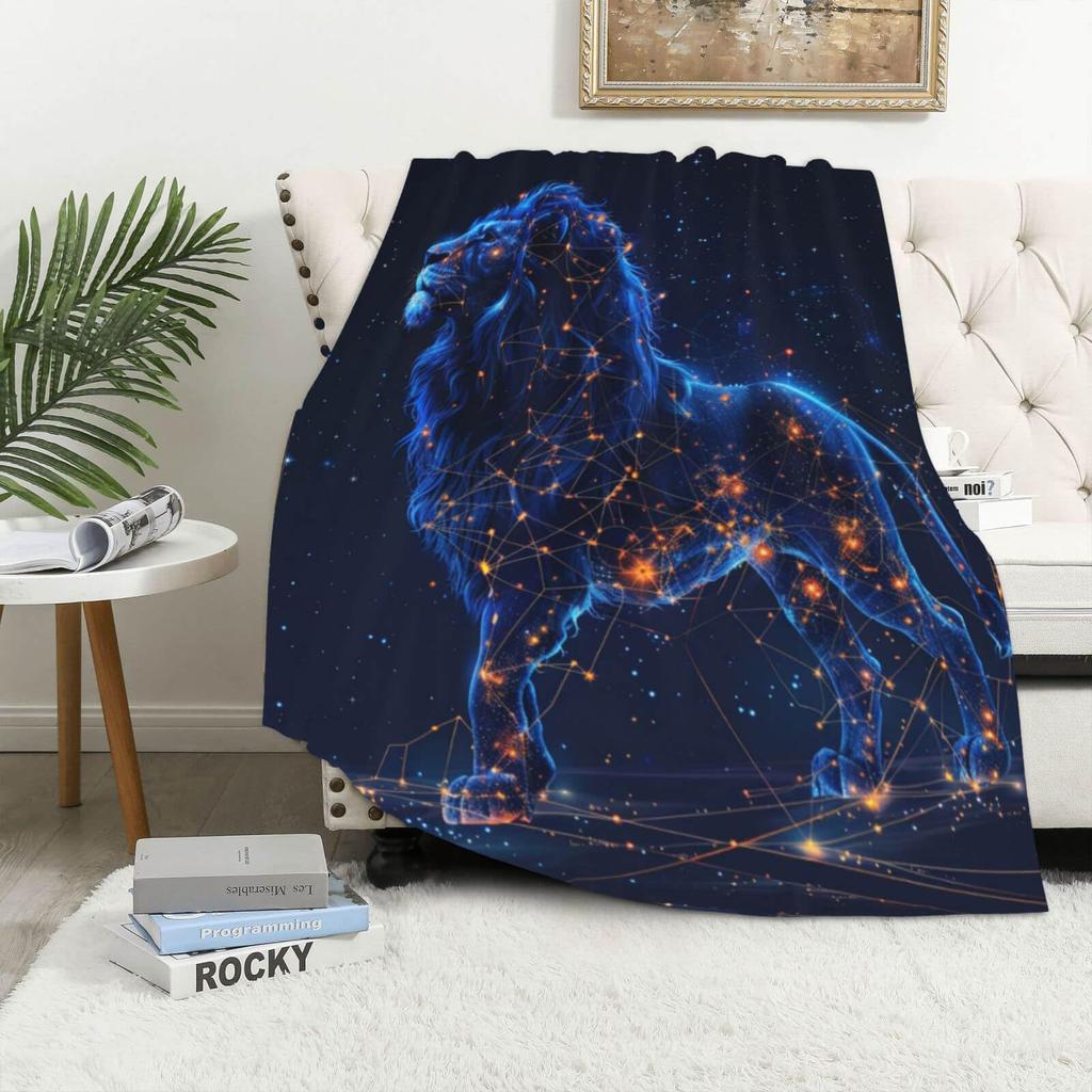 Starry Night Lion digital-printed polyester Bedroom velvet flannel soft sofa cover blanket Fleece soft cover blankets for beds