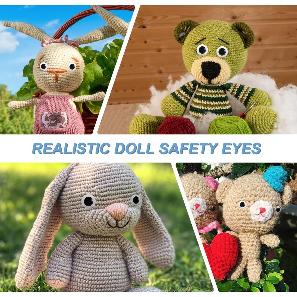 PATIKIL 28mm Safety 26 Realistic Doll Crochet Machine for Deco Crochet Doll Black Eyes, Pieces, Stitches, Washable, Accessories, Crafts, Halloween,