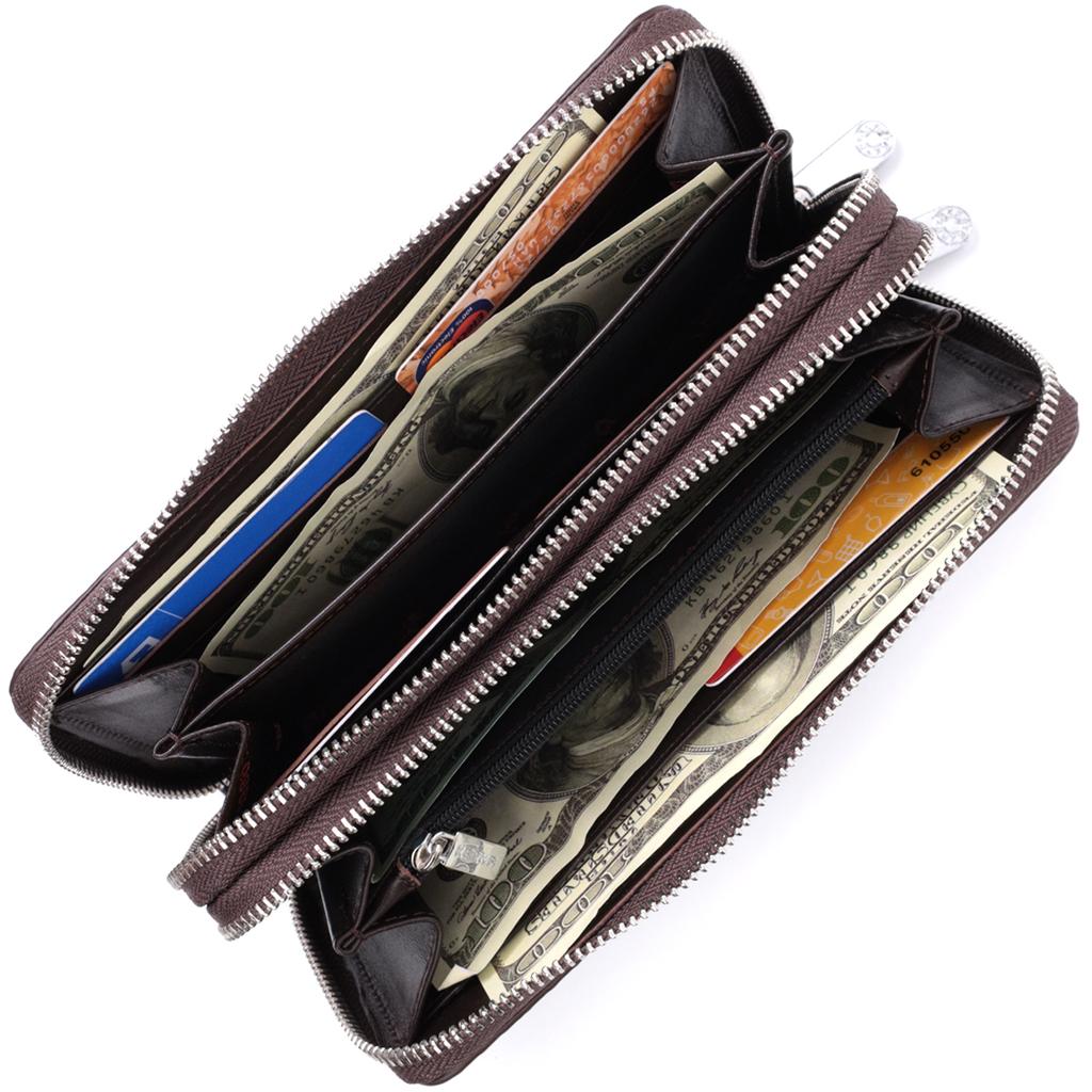 Roomy Men's Wallet-clutch with Two Compartments KARYA Wallet 22823 Wallet Made of Genuine Leather Brown