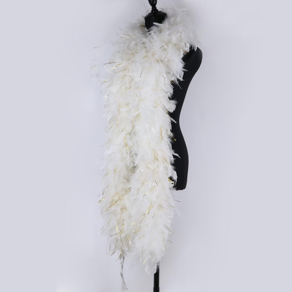 DIY 120 Gram White Turkey Feathers Boa With Gold Silk Shawl Accessory Fluffy Plumes Decoration Carnival Wedding Feather For Crafts