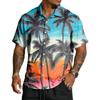Men’s Short Sleeve Button Down Shirt with Palm Tree Print Casual Collared Relaxed Fit Lightweight Top for Summer