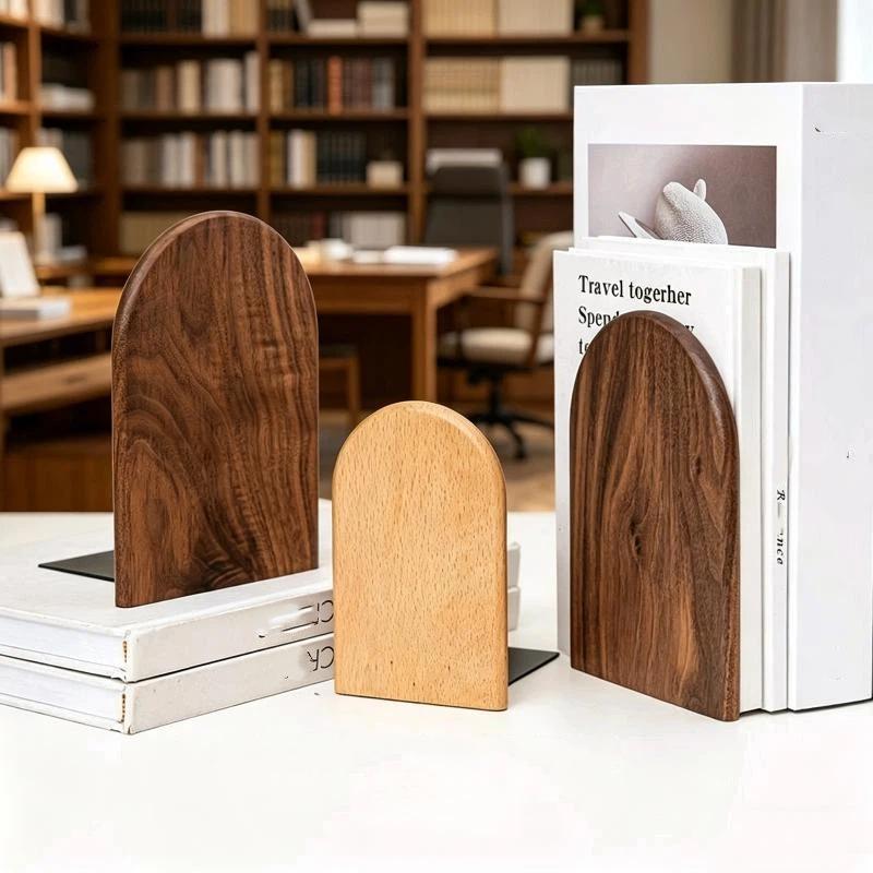 Nature Wooden Bookends Desktop Bookshelf Desk Organizer Office Home Book Accessories Storage Book Holder Wood Book Ends