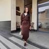  Cross-border European and American Autumn New Cardigan Temperament Long-sleeved Zipper Waist Knitted Hip Skirt Women's Clothing