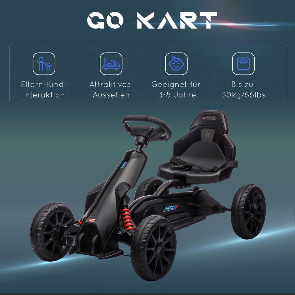 Go-Kart a Pedali per Bambini, con Sedile Regolabile, Ruote in EVA, Sedile, Freno a Mano - Nero
