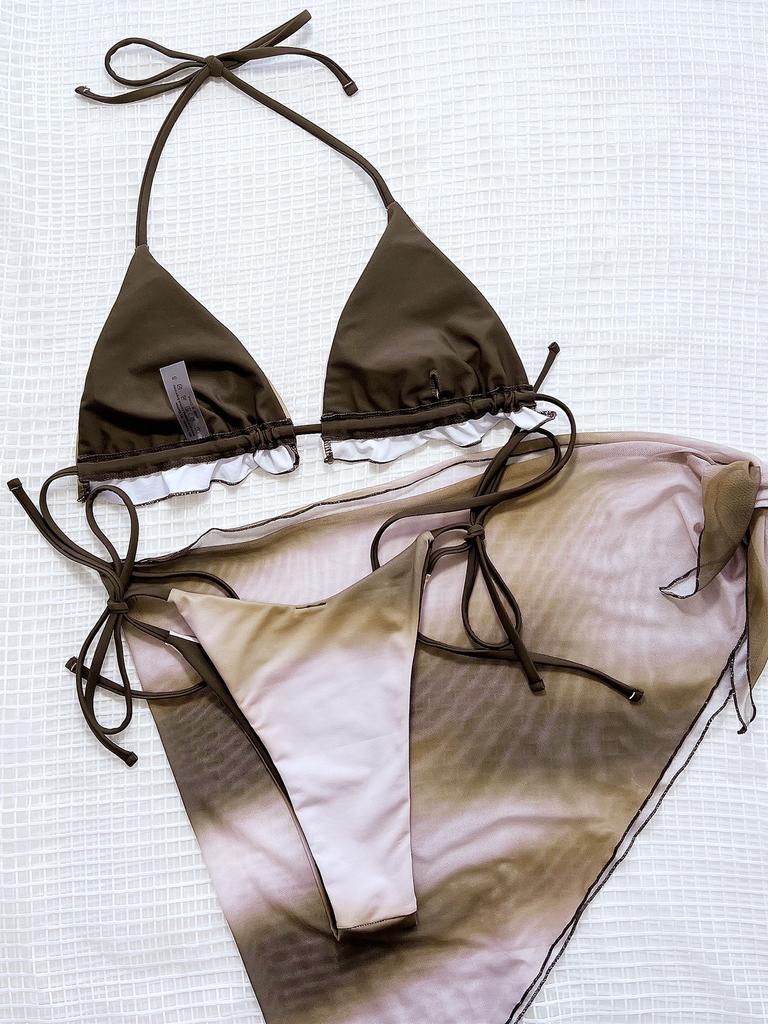 Women's Swimsuit Gradient Sexy Revealed Back Side Tie High Waist Split Swimsuit Beachwear Bathing Suits