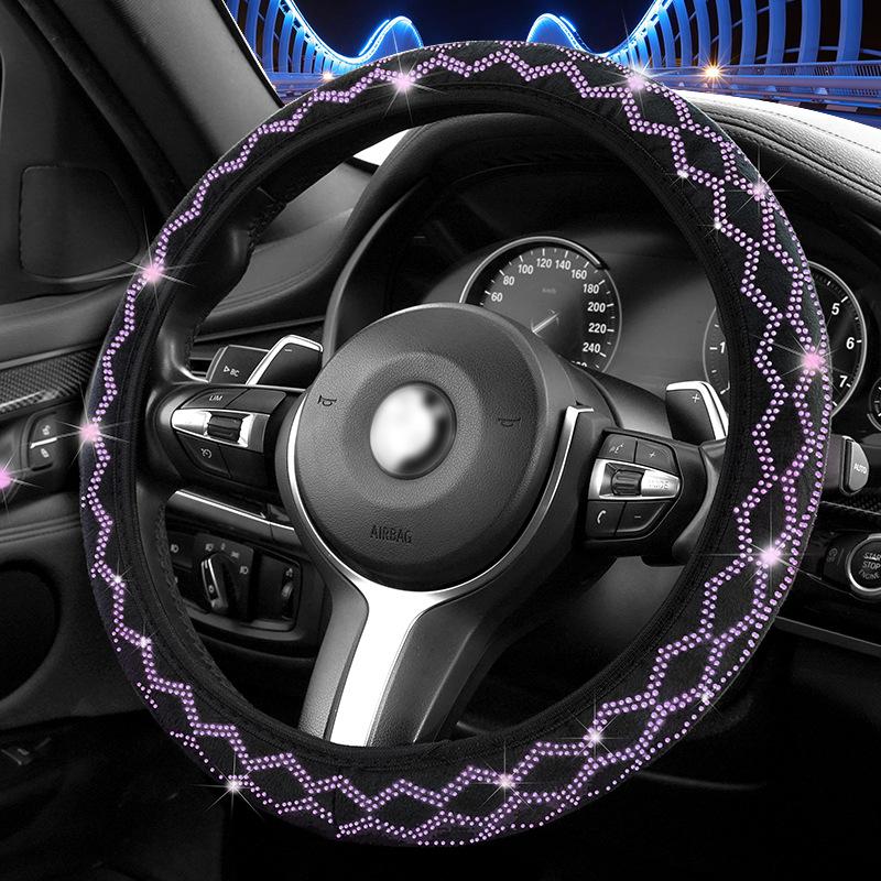 Universal 38CM Rhinestones Steering Wheel Cover with Crystal Diamond Sparkling Car Breathable Anti-Slip Steering Wheel Protector