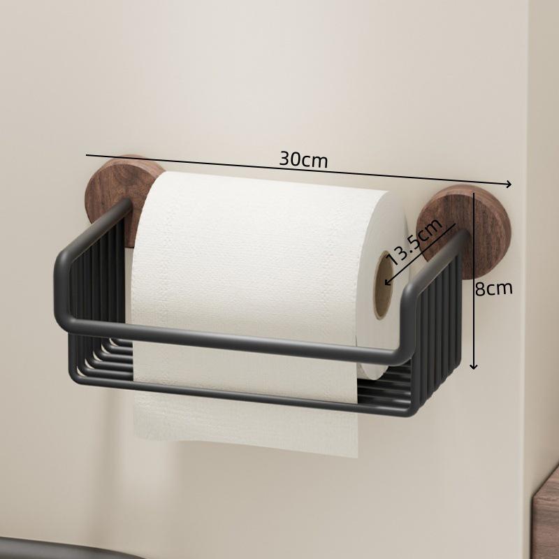 Black Walnut No-Drill Toilet Paper & Towel Holder with Trash Can
