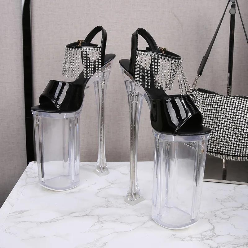 Fashion Water Diamond Nightclub Super High Heel Shoes 26CM Model Car Sandals Female Dwarves Walking Show Steel Pipe Dance Shoes