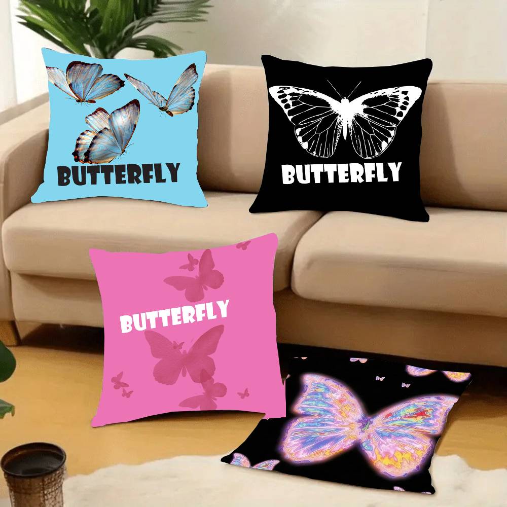 1PC Luxury Pink Cute Butterfly Pillow Case Square  Bedroom Sofa Leisure Comfort Cushion Car Home Decoration Pillowcase 40x40