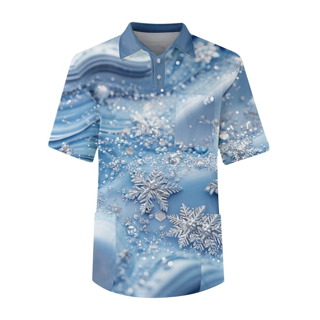 Men's Short Sleeve Button Lapel Solid Color Chest Pocket Dry-nurse Top