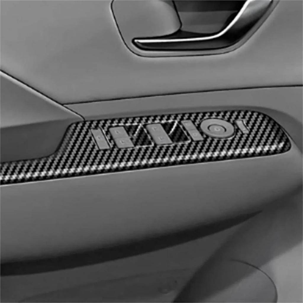 Car Door Armrest Cover Panel Compatible with Hyundai KONA 2024+ Window Glass Lift Switch Button Trim Frame Carbon Fiber Pattern