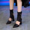 Pointed High-heeled Ankle Boots for Women Summer New Thick Heel Hollow Elastic Skinny Boots Back Zipper Fashion Sandals
