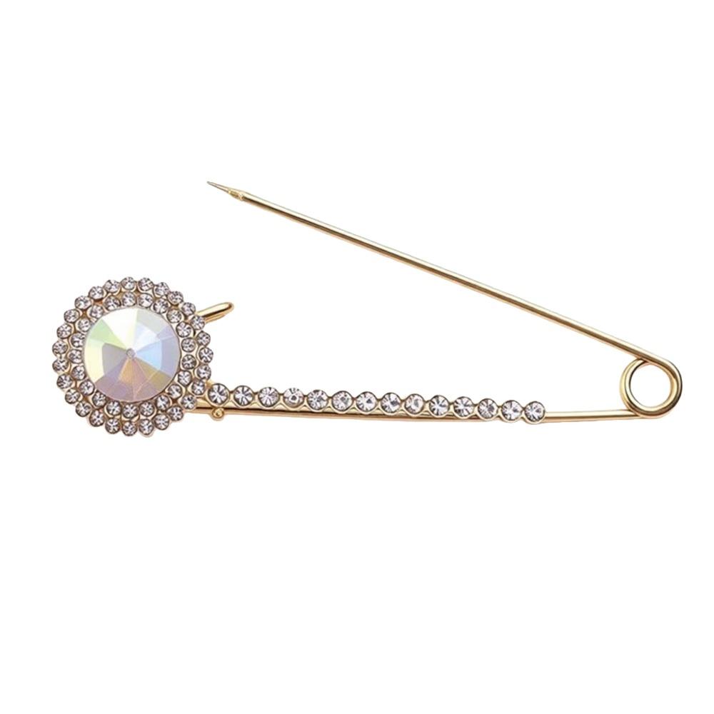 

Luxurious Rhinestones Brooches Crystal Zircon Adjustable Safety Metal Pin Sparkling Scarf Buckle Dress Decoration
