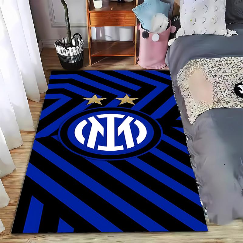 Blue and Black Striped Carpet with Inter Logo and Two Stars Pattern Suitable for use as an anti-slip for living room bedroom sofas