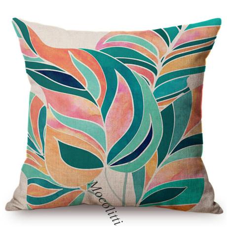 Abstract Leaves Pattern Cushion Cover Colorful Tropical Plants Pastel Art Cotton Linen Sofa Decoration Throw Pillow Case Cojines