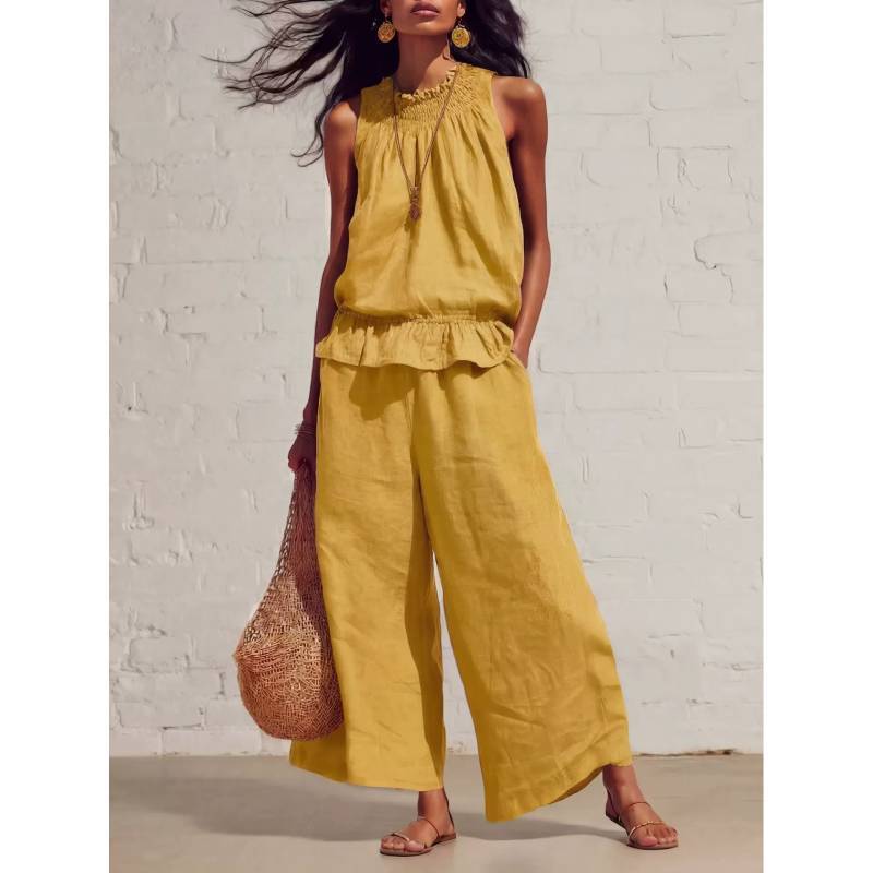 Bohemian Style Womens Sleeveless Twopiece Set With Polyester Fabric For Casual Summer Wear