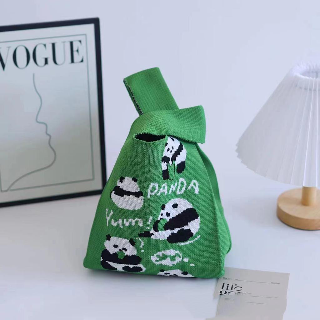 Women's Knot Wrist Bag Handmade Knitted Bag Portable Mini Striped Tote Bucket Phone Bags Large Capacity Autumn Winter Handbags