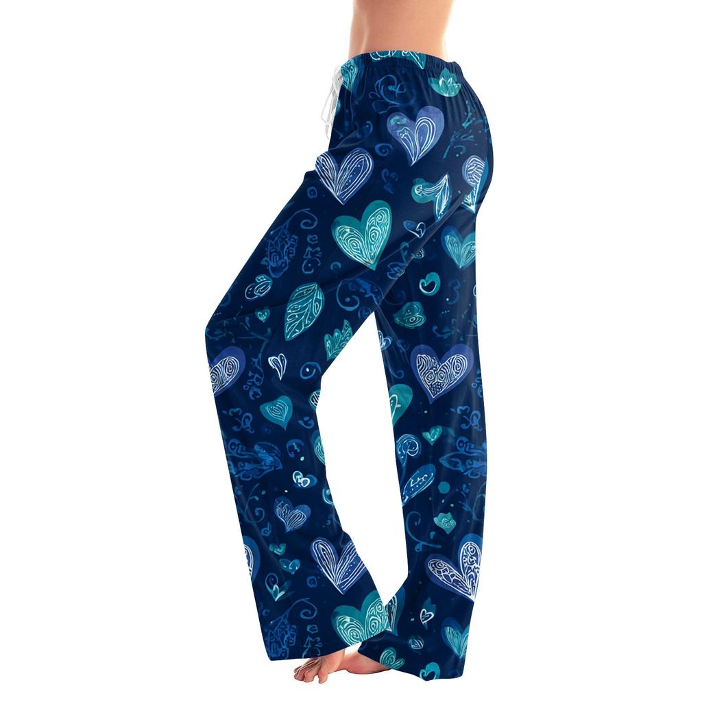 Damen Valentinstag Herz, thematische lässige Milchseide Fleece Hose, Schlafhose, Hausanzughose