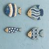 Ocean Themed Bathroom Decorations 4Pcs/Set Wooden Fish Wall Decor, Coastal Style Art, Distressed Handcrafted Art Rustic Blue Ornaments for Beach House