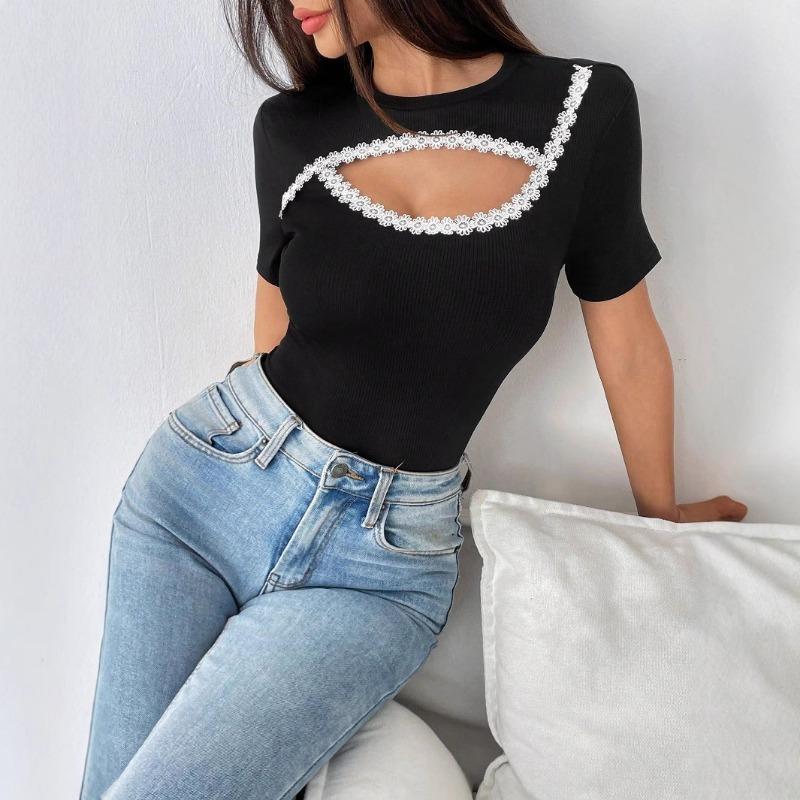 Women's Summer Decoration Decal Round Neck Short Sleeve Fashion T-shirt Top