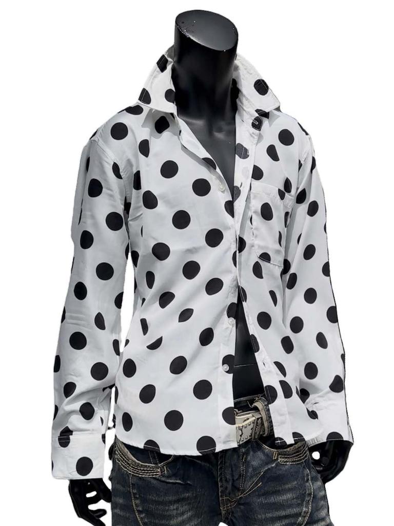 SaganStyle Traditional Polka Dot Print Long Sleeve Gothic Size YT20250001 Men's Shirt, All-Over Print, Dress, White, LL,
