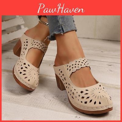 Sommer-Plattform-Sandalen mit Lochmuster und Gummisohle für Damen
