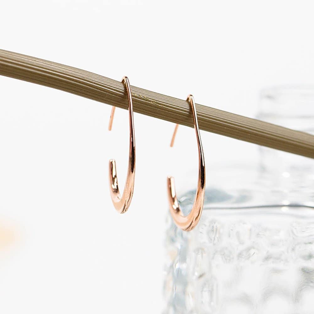 [4Xtyle] [Silver] Simple Leaf Ring Earrings 92.5 Silver + Platinum Plating