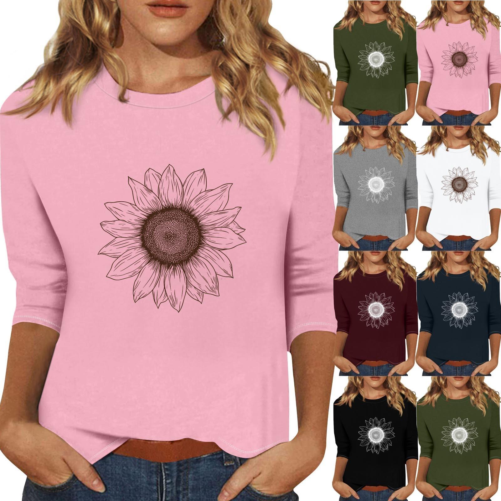 

Women s Fashionable Casual Three Quarter Sleeve Printed Collar Pullover Top L