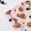 Halloweenské pyžamové soupravy pro ženy knoflíkové s krátkým rukávem 2dílné noční prádlo dýňový potisk košile a šortky pyžamo souprava na doma