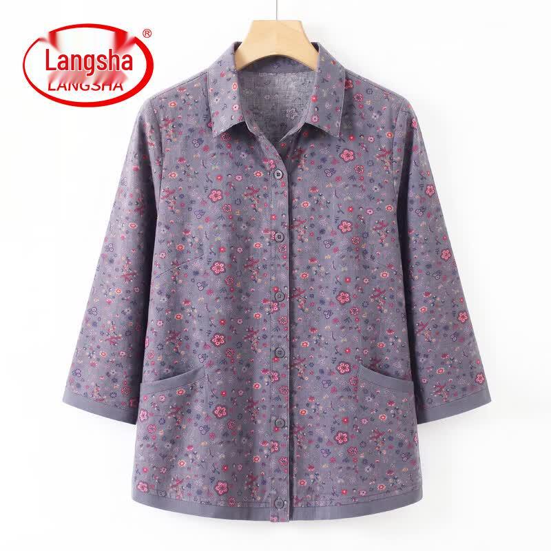 Langsha Women s Floral Print Cardigan Blouse 2XL