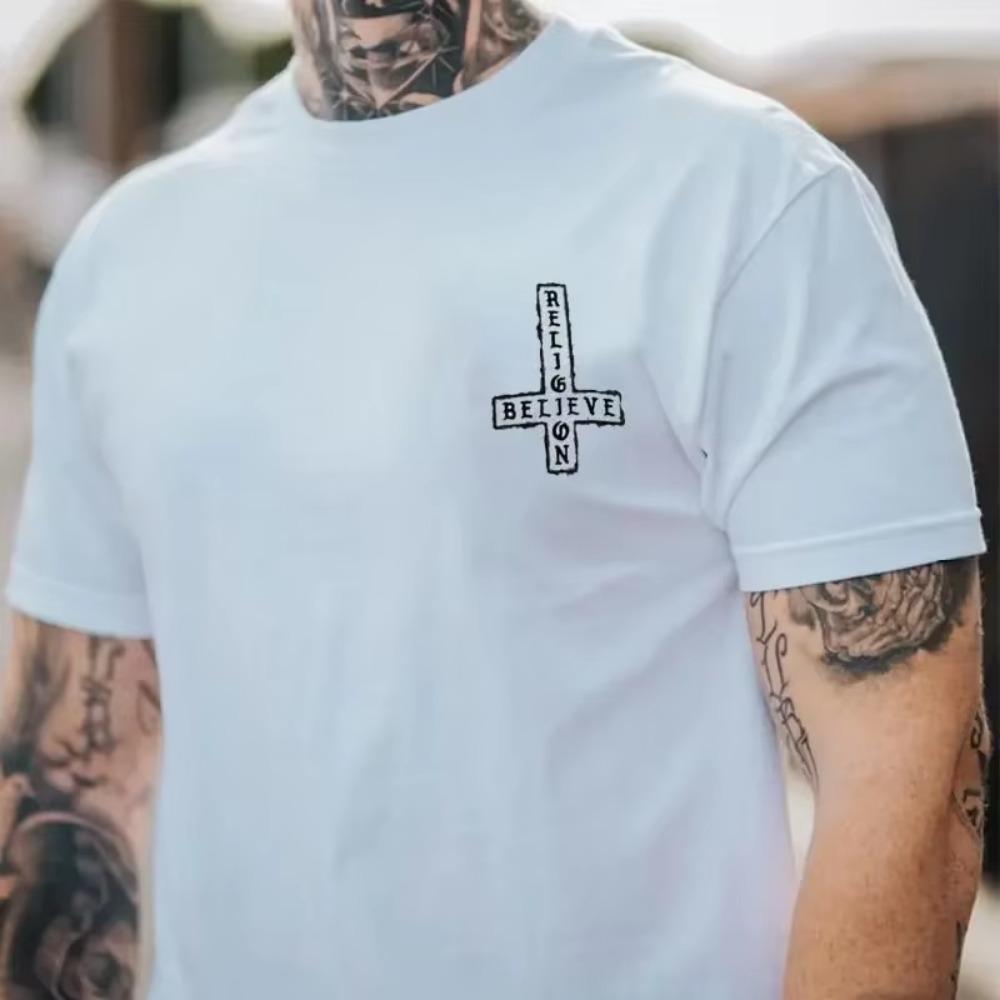 Summer New Casual Loose T-shirt Short Sleeved Men's Loose Weird Pattern Print Large Personality Outdoor Wear Short Elastic  Top