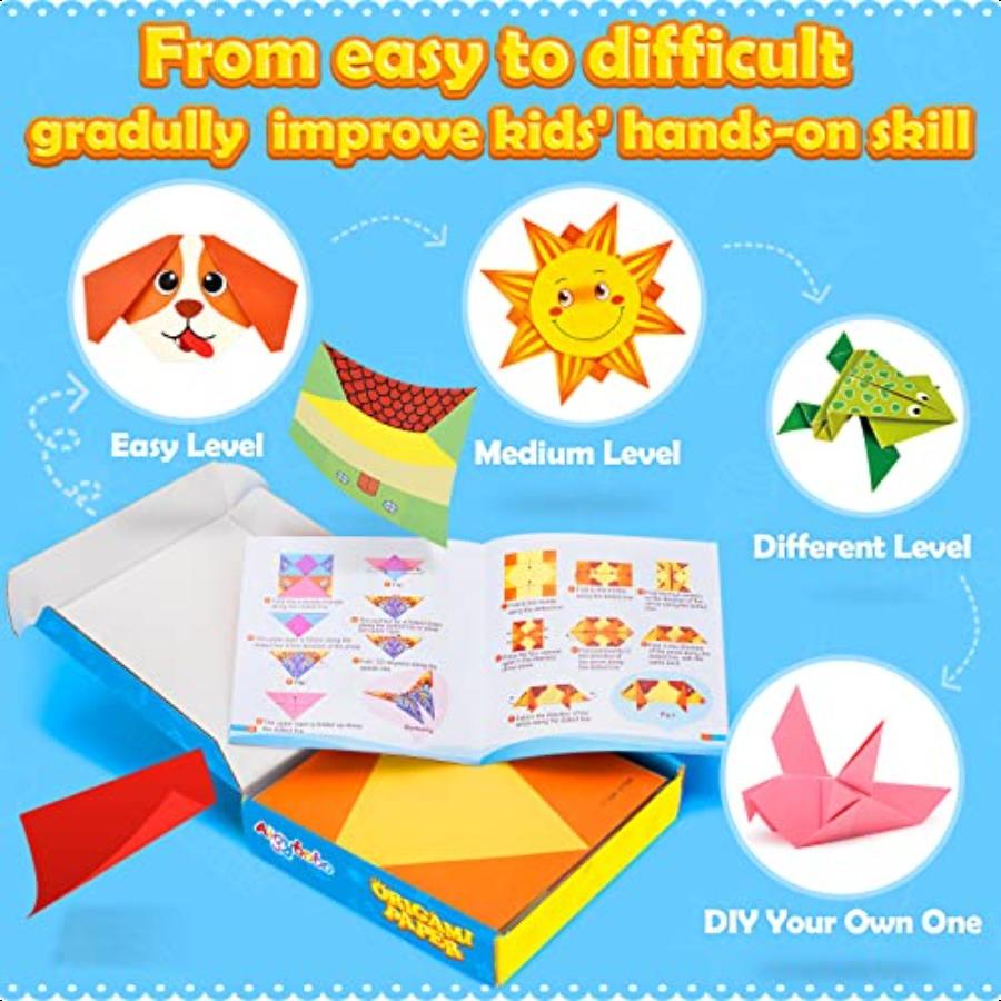 Aigybobo Origami Paper Set 308PCS Craft Paper Kit with Instructional Book for Girls Age 6 7 8 9 10 11 12 Art Projects Plies for