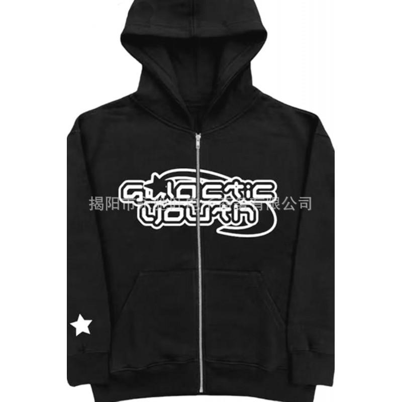 Dark Print Zip Up Hoodie Sweatshirt Men Women Casual Loose Fit Streetwear Daily Wear
