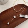 Double Fringed Pearl Necklace Women's Niche Camellia Collarbone Chain Light Luxury High-end Neck Chain Pendant Broken Silver