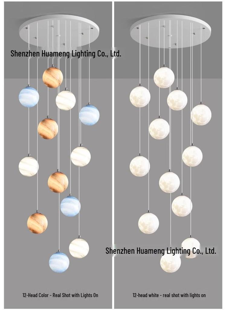 Modern Minimalist Moon Planet Staircase Pendant Chandelier for Duplex Villa Living Room