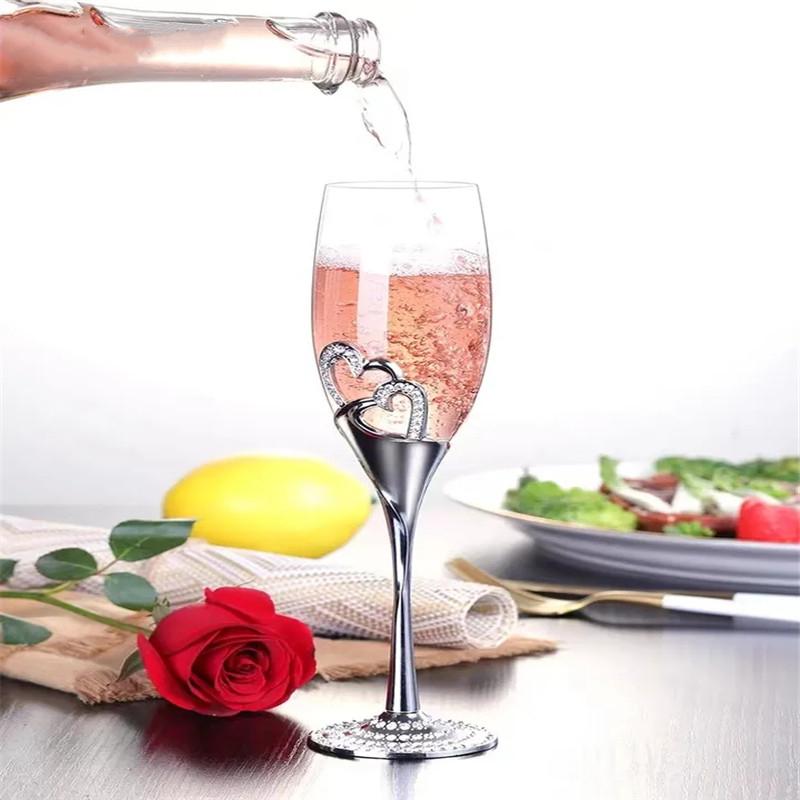 Bröllopschampagneglas Hjärtan Inuti Guldiga Skålar Vinglas Bägare Fest Älskare Jubileum Alla hjärtans dag Gåvor