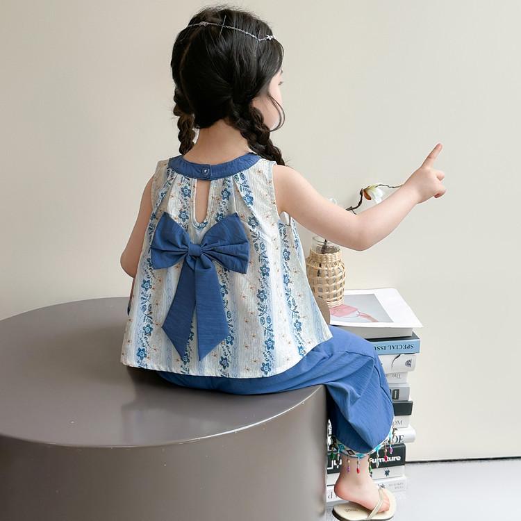 2026 Bohemian Summer Outfit for Girls: Sleeveless Vest & Wide-Leg Pants Set (Small/Medium)