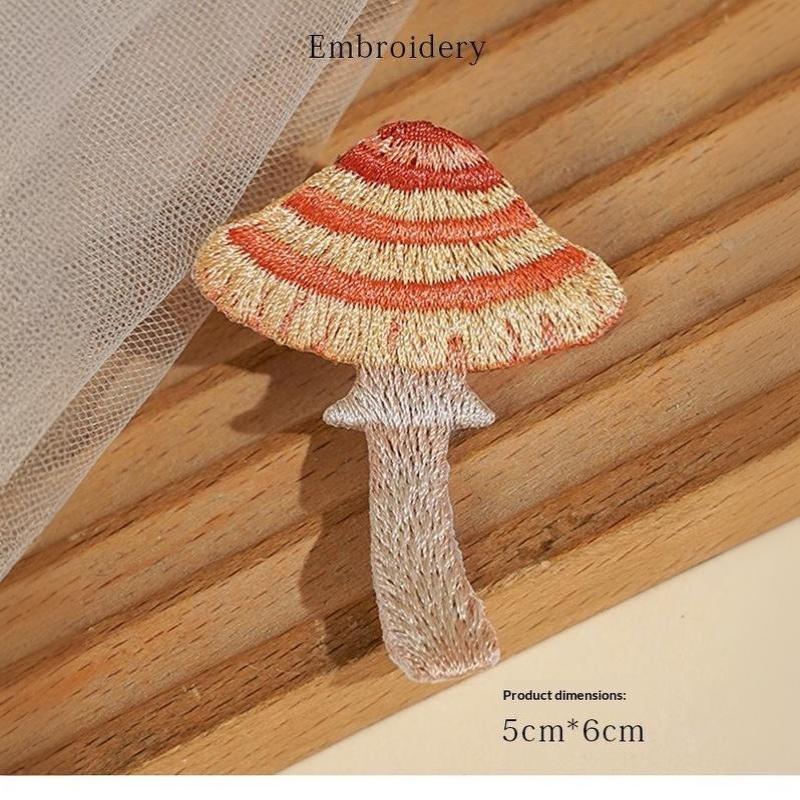 Exquisite Plant Colored Mushroom Embroidery Iron On Pudding Countryside Style Girls' Shoulder Bag Diy Decoration Badge