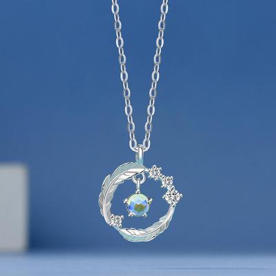 Moonstone Feather Necklace for Women - Elegant Gift for Girlfriend