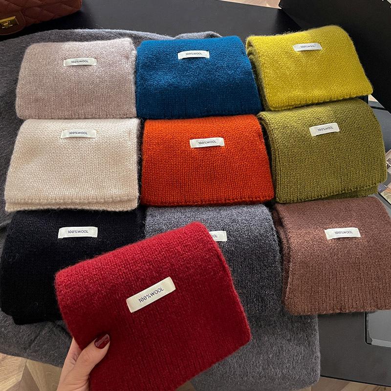Wool Knitted Scarf Women Winter Warm Scarves Bright Solid Color Design Thickened Shawl Soft Triangle Pashmina Neck