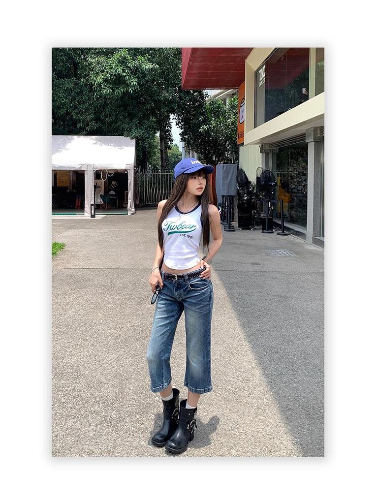 Women's Spicy Girl Low-Waist Stretchy Micro-Flare Slimming Cropped Jeans - Petite 2025 Autumn Style