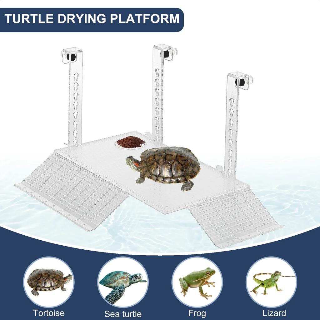 Adjustable Turtle Basking Platform Acrylic Clear Turtle Dock Ladder Climbing Fish Tank Habitat Float Island Aquarium Accessories