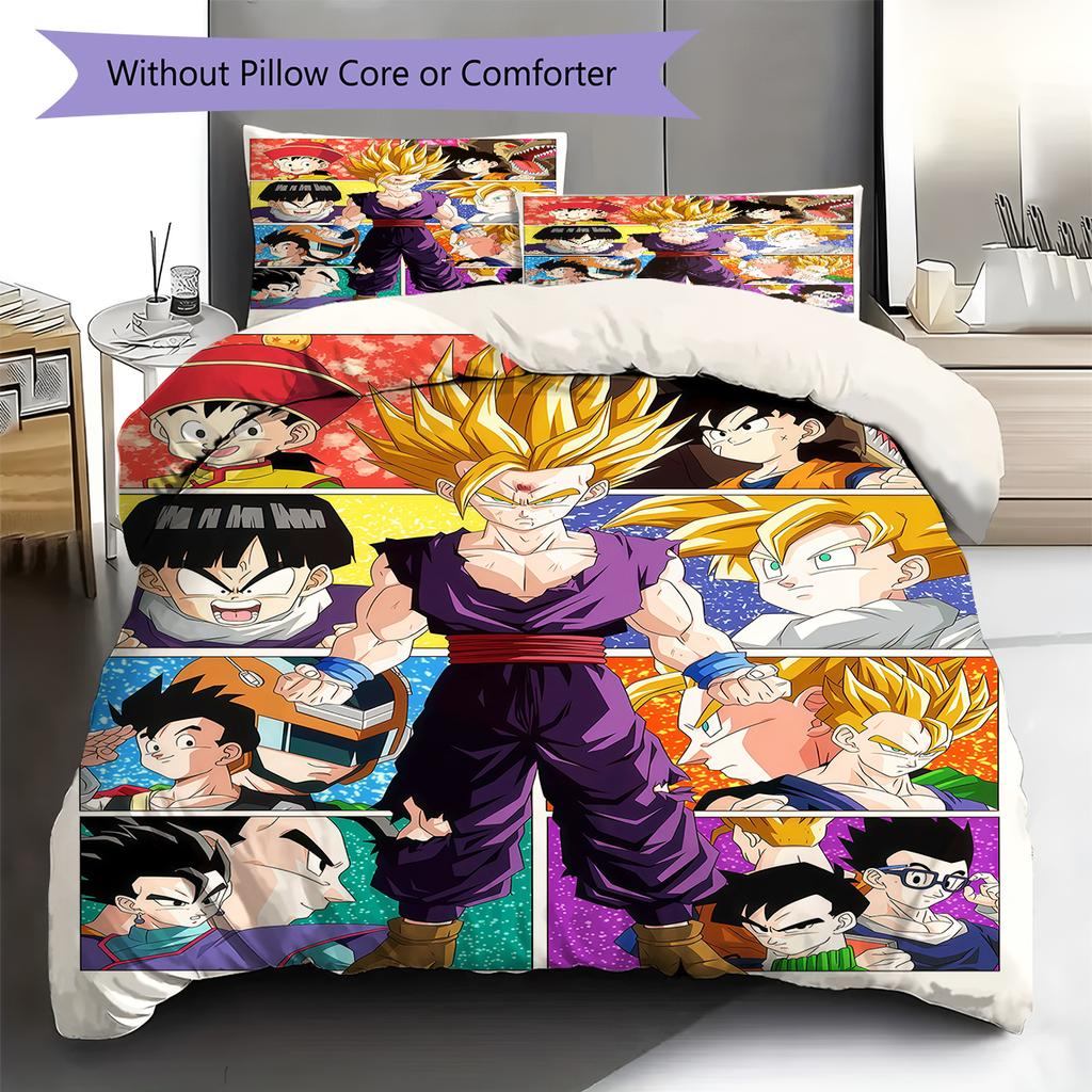 Biancheria da letto con motivo Son Goku, Set piumone Copripiumone Federa Regalo di compleanno per la casa (1 * copripiumino + 2 * federa, senza nucleo)