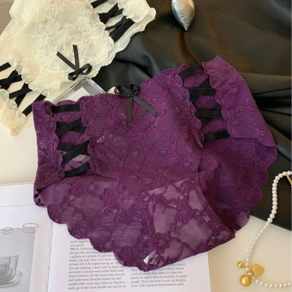 Lady Summer New Style Light Luxury Pure Desire Sexy Bowtie Hollow Net Gauze Briefs