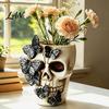 Personalized Resin Crafts Black Butterfly Skull Vase, Skeleton Pen Holder, Gothic Flower Vase Arrangement Container, Creative Desktop Organizer