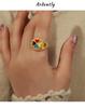 Korean Style Geometric Heart Clover Enamel Ring for Women - Trendy Temperament Design